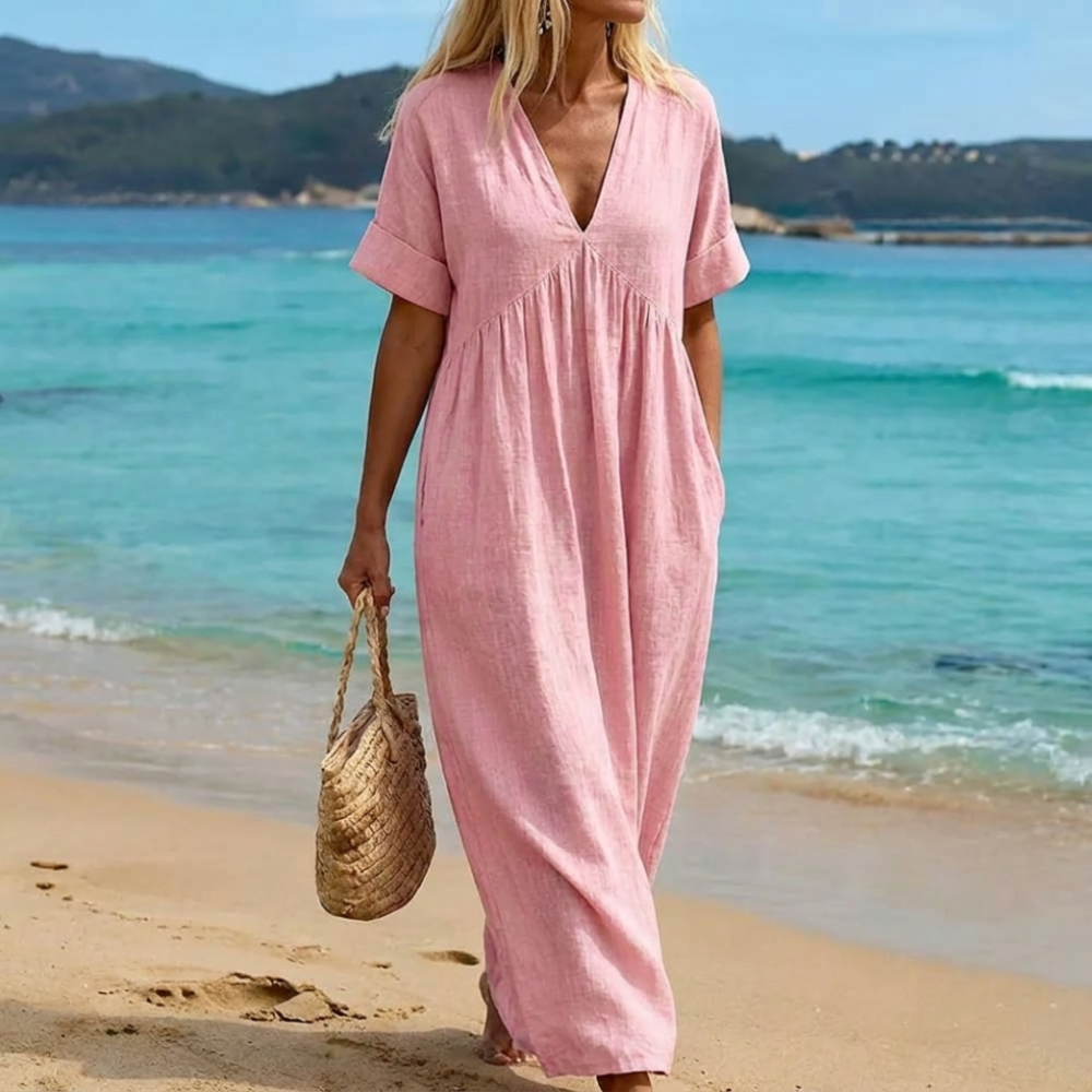 Rocío | Vestido con escote en V fruncido y corte amplio