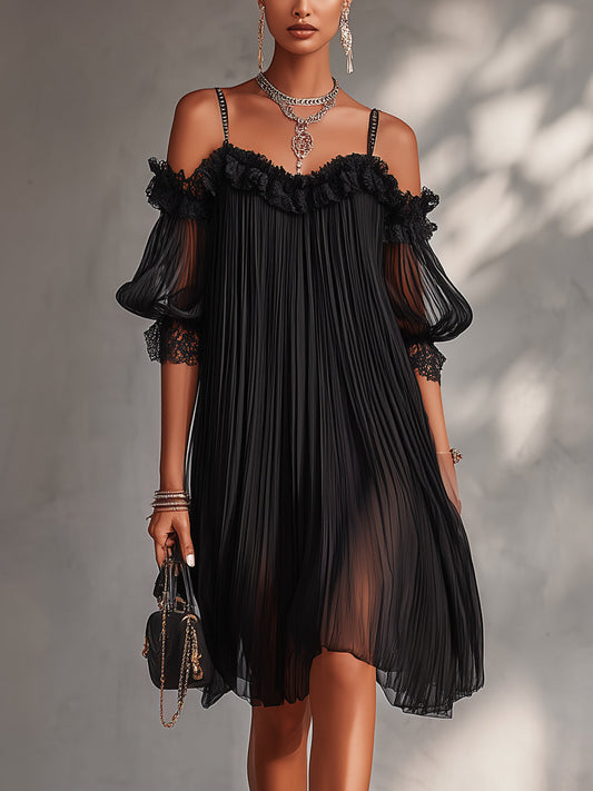 Mia | Vestido midi off-shoulder plisado