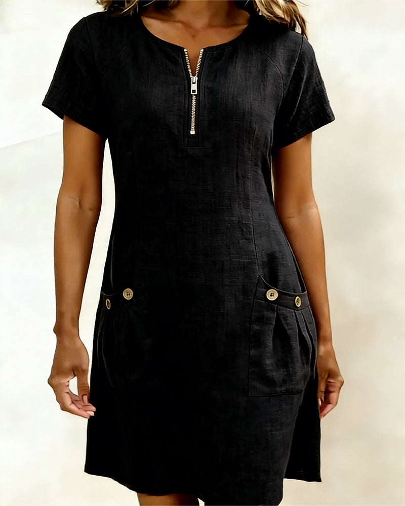 Isabel | Vestido corto con cremallera en el escote y bolsillos