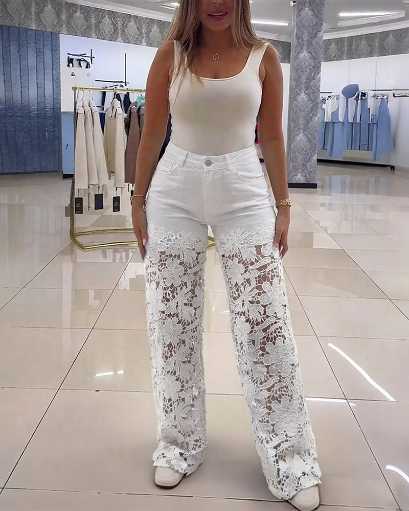 Miriam | Pantalón de talle alto con encaje floral