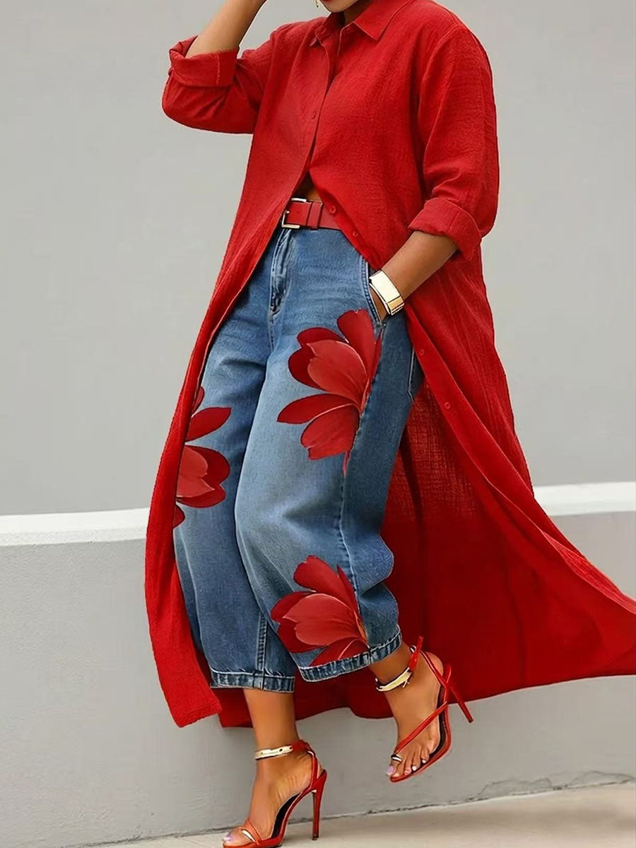 Margarita | Vaquero recto con estampado floral oversize