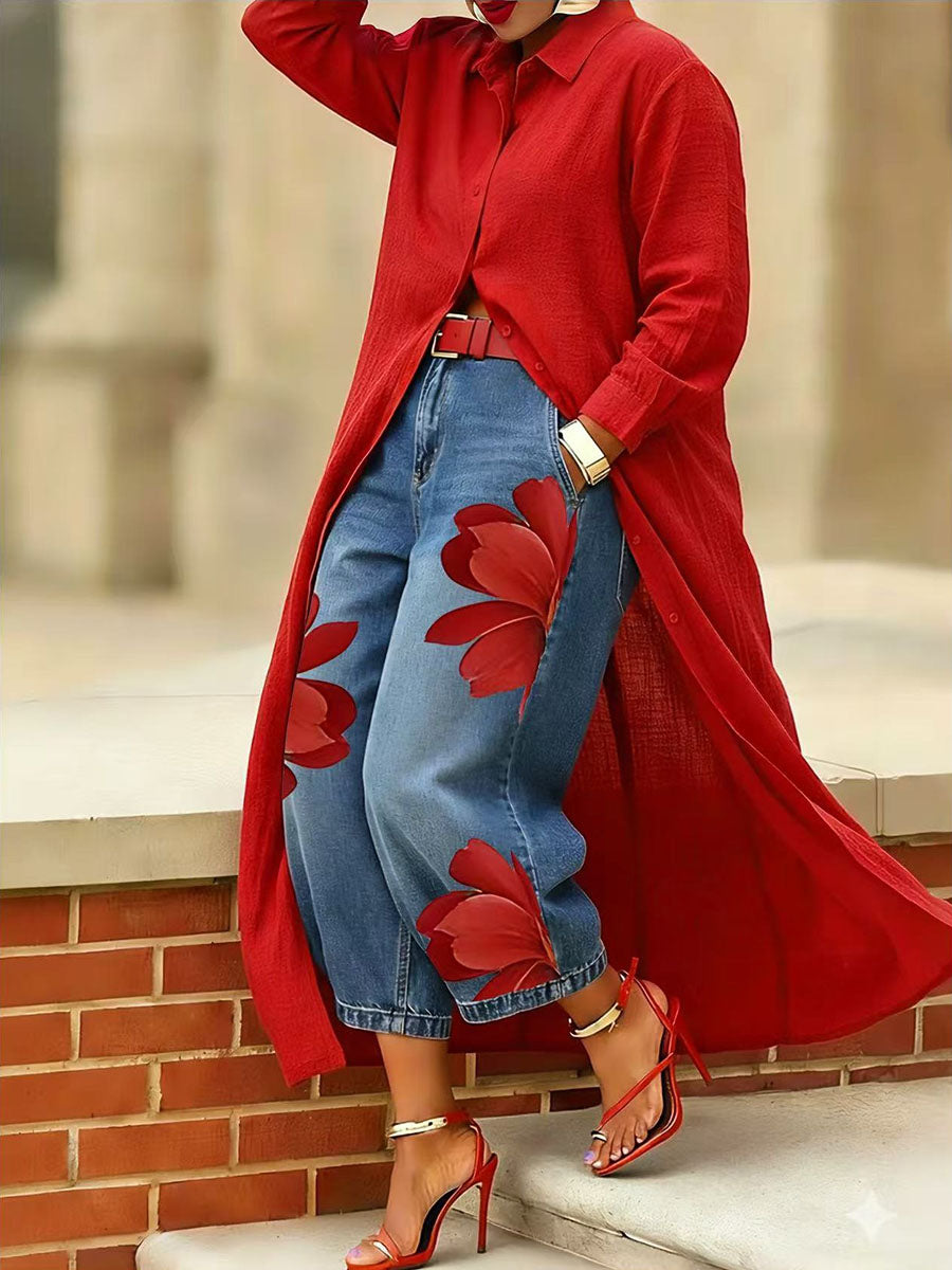 Margarita | Vaquero recto con estampado floral oversize