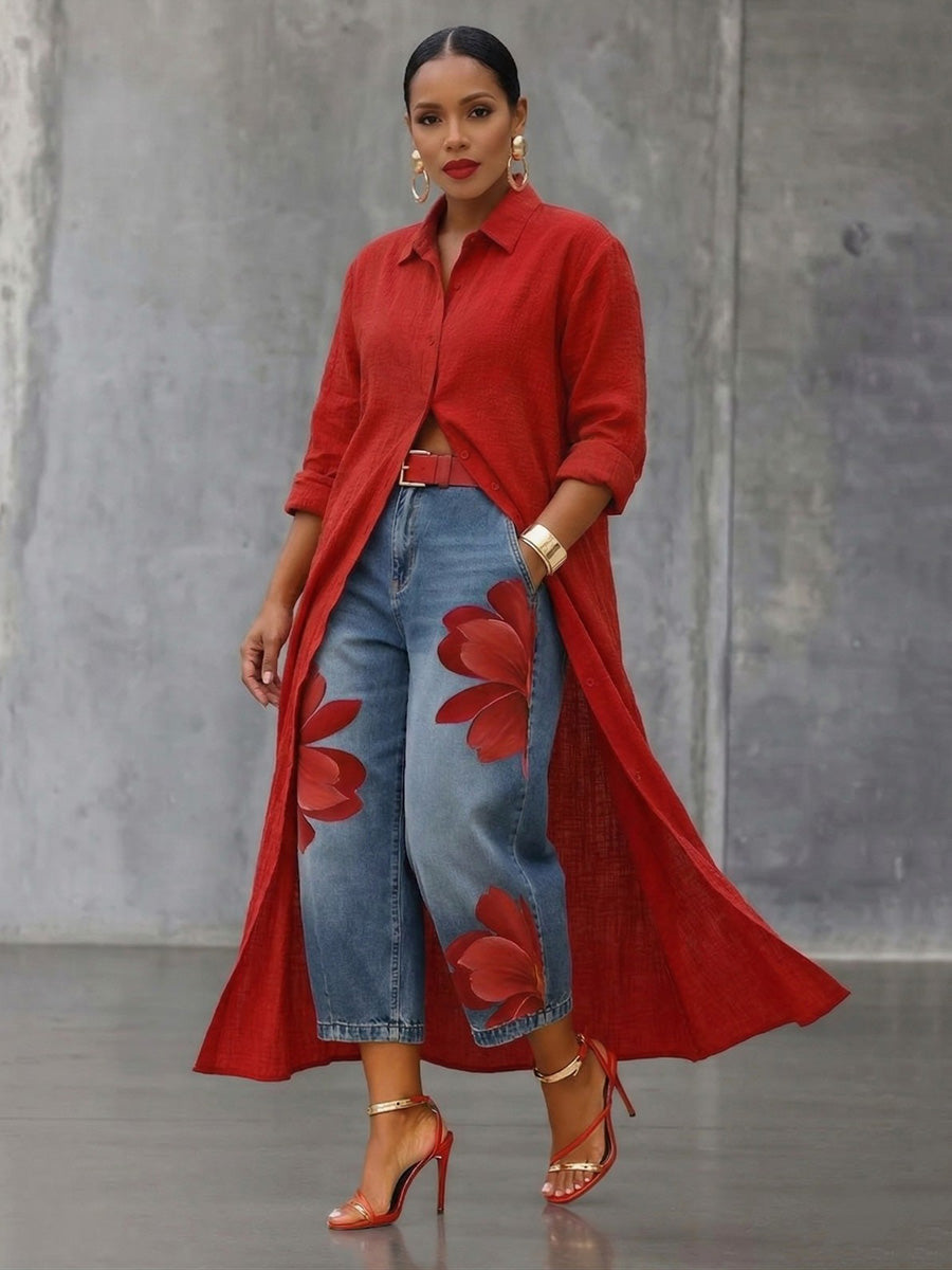 Margarita | Vaquero recto con estampado floral oversize