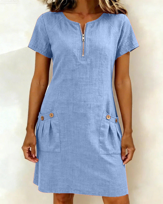 Isabel | Vestido corto con cremallera en el escote y bolsillos