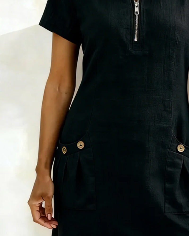 Isabel | Vestido corto con cremallera en el escote y bolsillos