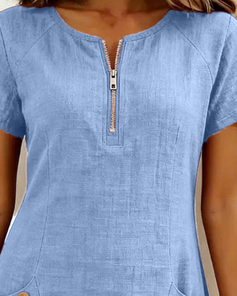 Isabel | Vestido corto con cremallera en el escote y bolsillos