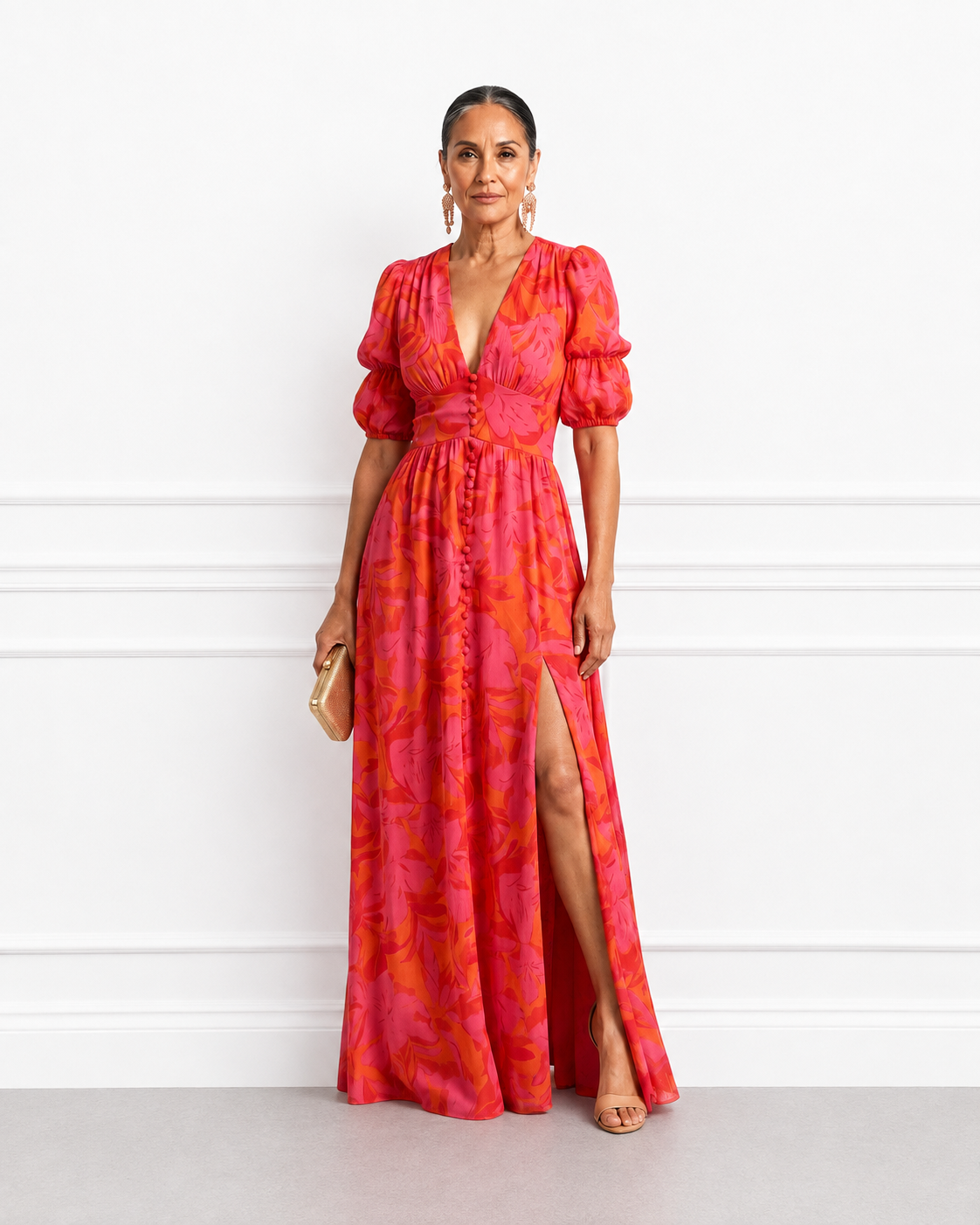 Gloria - Vestido con manga abullonada y abertura lateral