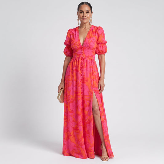 Gloria | Vestido con manga abullonada y abertura lateral