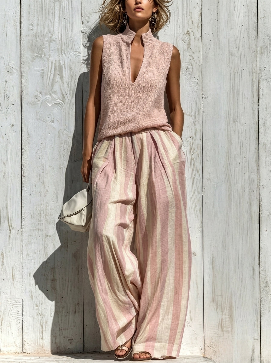 Sonia | Conjunto de top y pantalón ancho de rayas verticales
