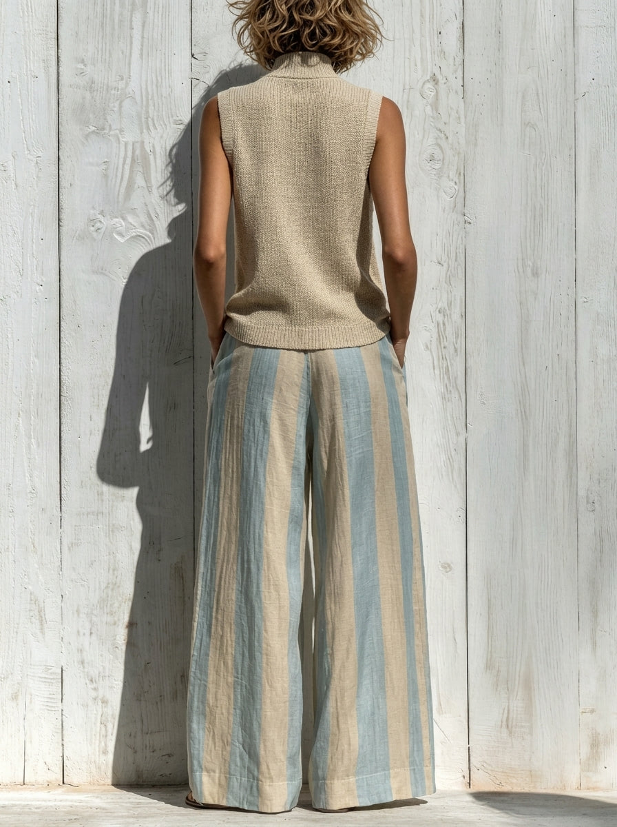 Sonia | Conjunto de top y pantalón ancho de rayas verticales