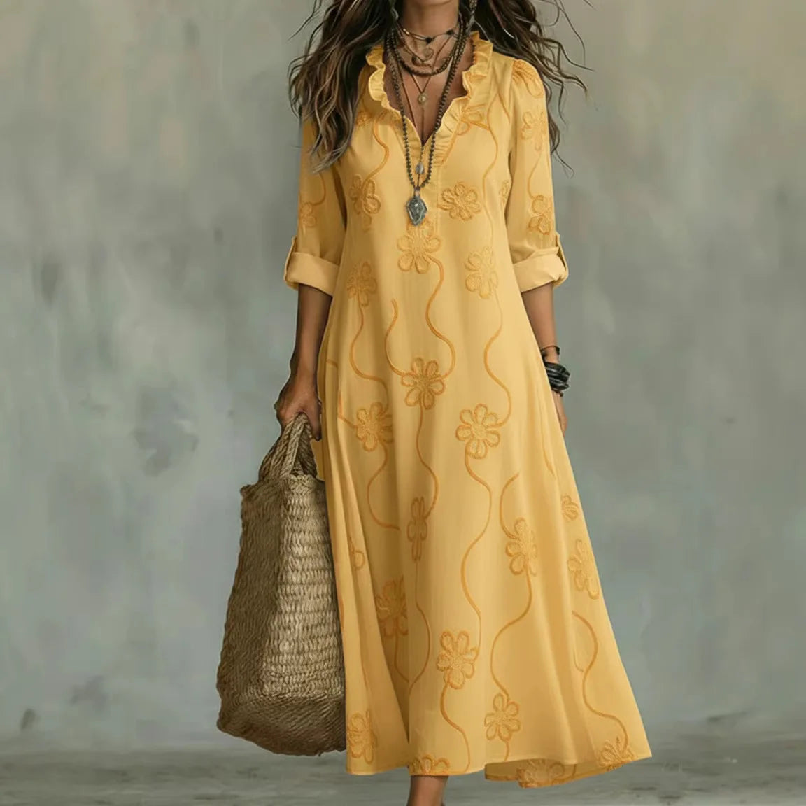 Salomé | Vestido maxi con bordado floral