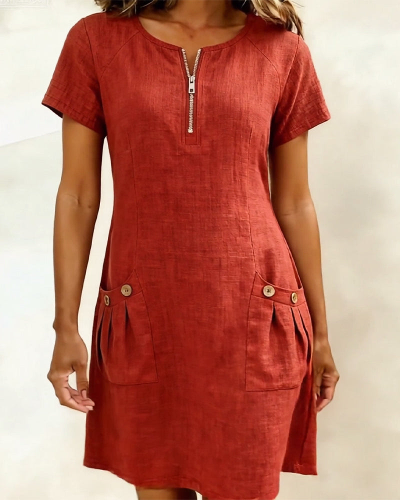 Isabel | Vestido corto con cremallera en el escote y bolsillos