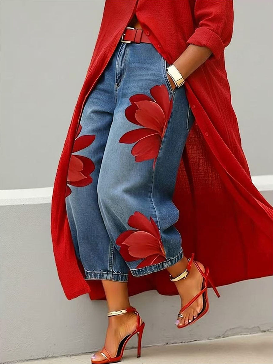 Margarita | Vaquero recto con estampado floral oversize