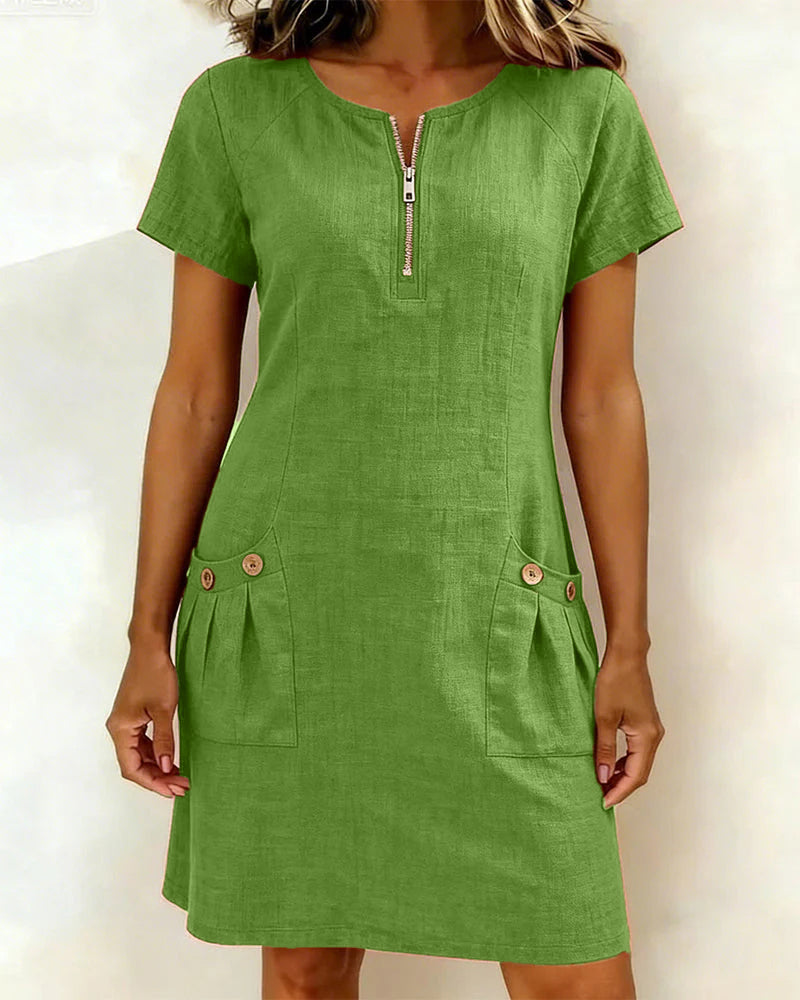 Isabel | Vestido corto con cremallera en el escote y bolsillos