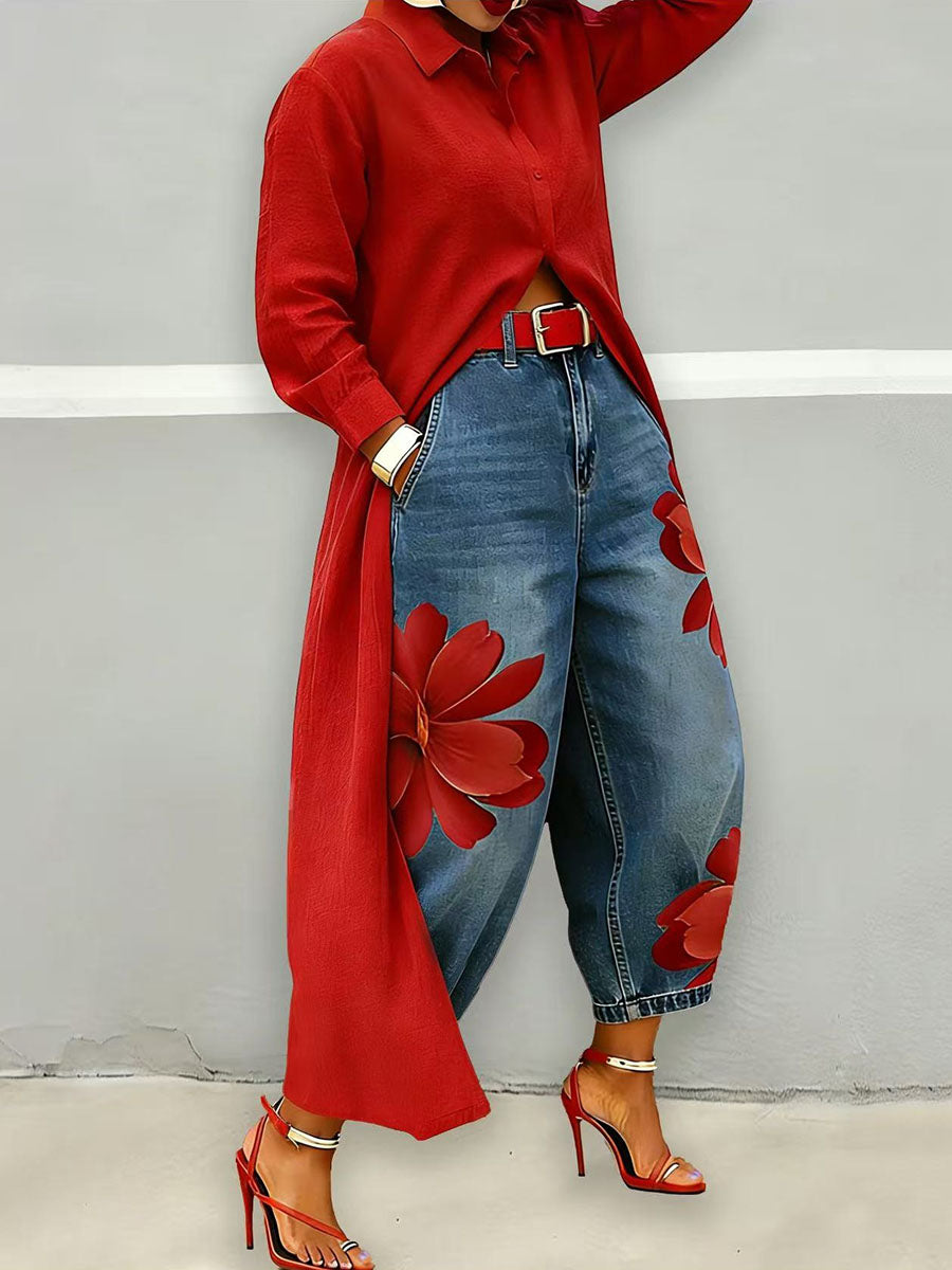 Margarita | Vaquero recto con estampado floral oversize