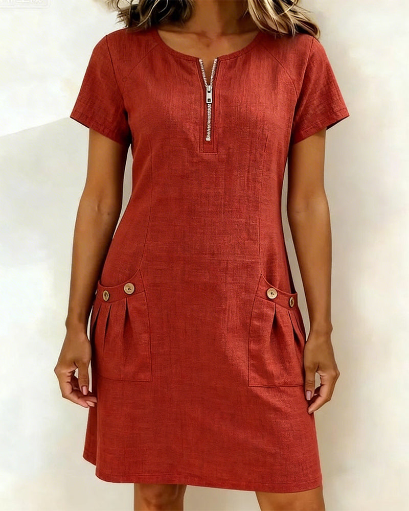 Isabel | Vestido corto con cremallera en el escote y bolsillos