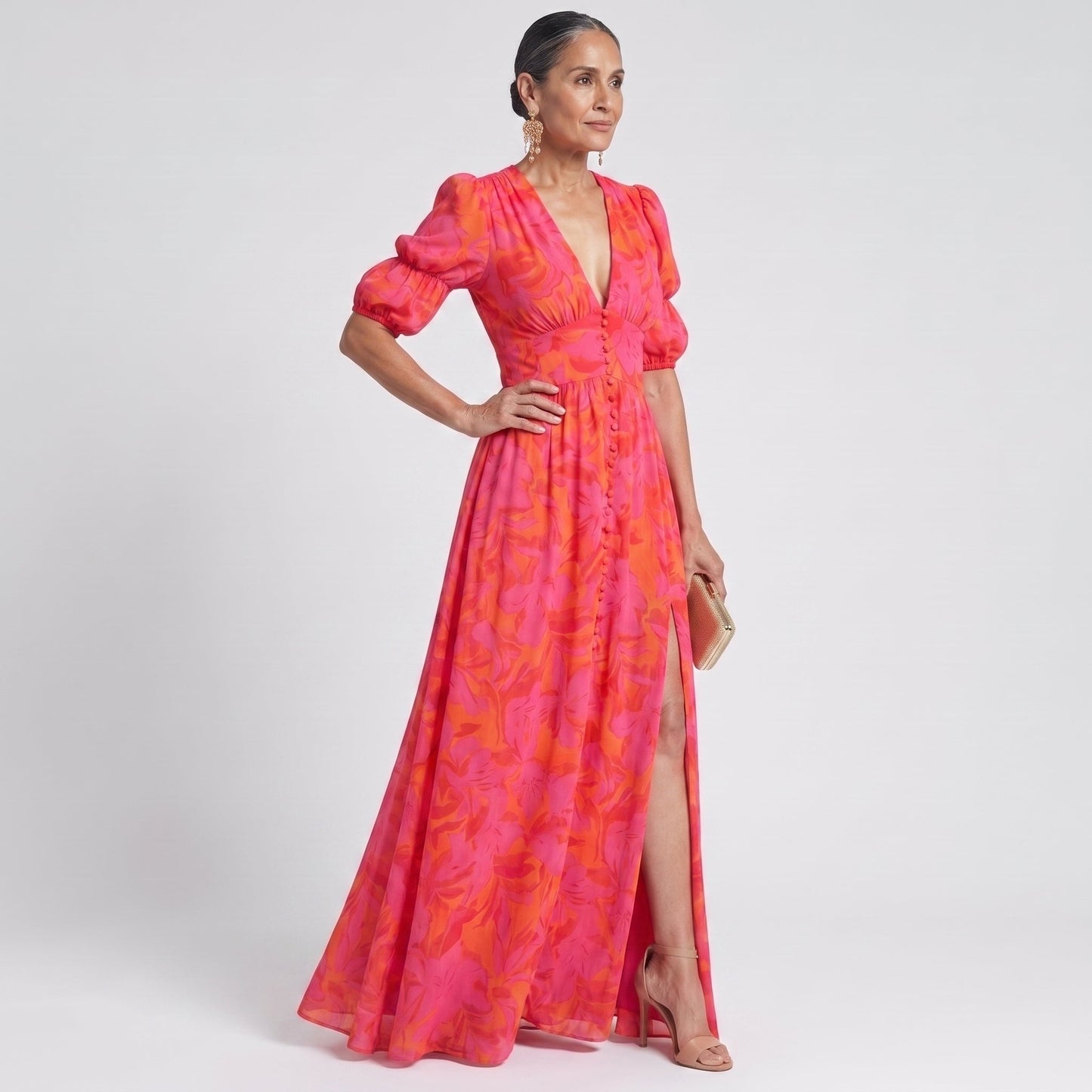 Gloria | Vestido con manga abullonada y abertura lateral