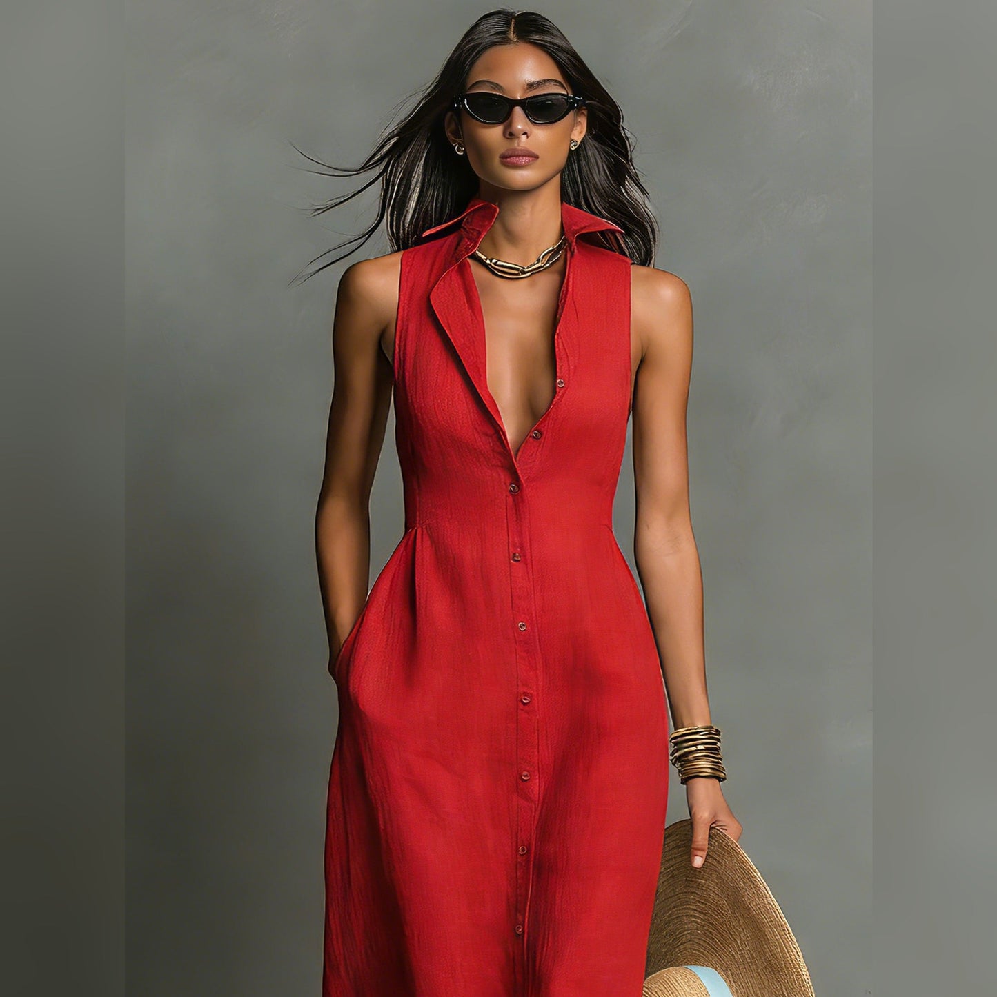 Daniela | Vestido camisero maxi sin mangas