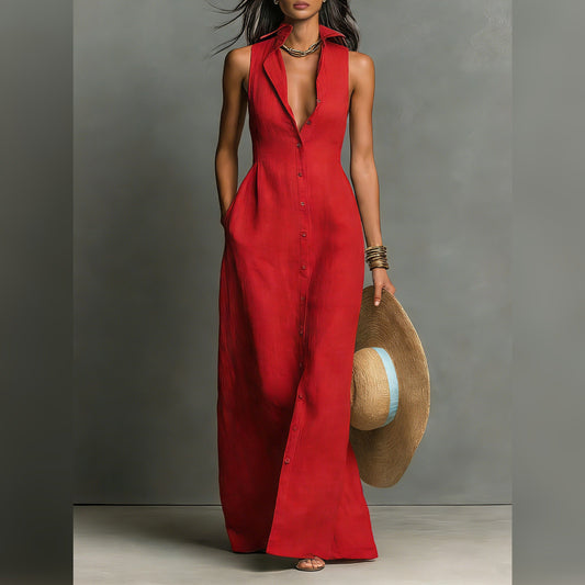 Daniela | Vestido camisero maxi sin mangas