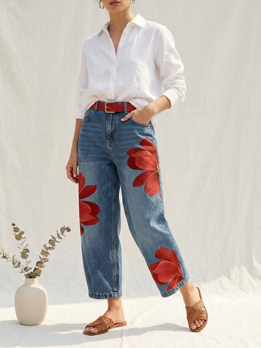 Margarita | Vaquero recto con estampado floral oversize