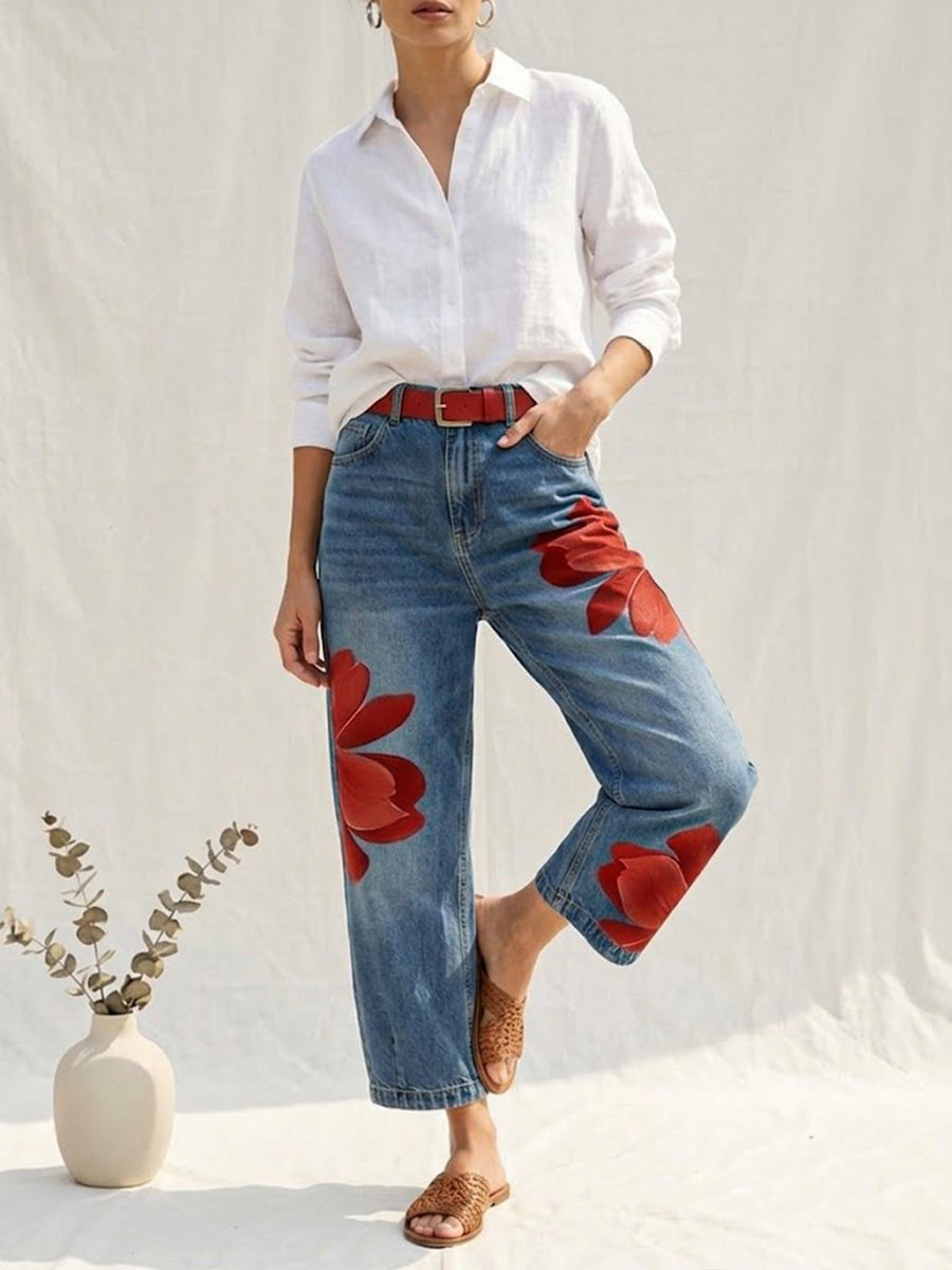 Margarita | Vaquero recto con estampado floral oversize