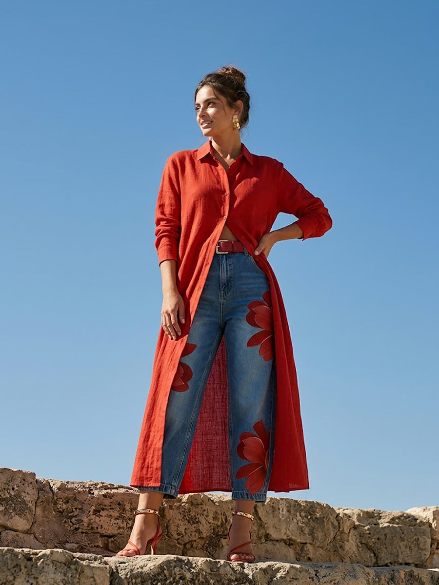 Margarita | Vaquero recto con estampado floral oversize